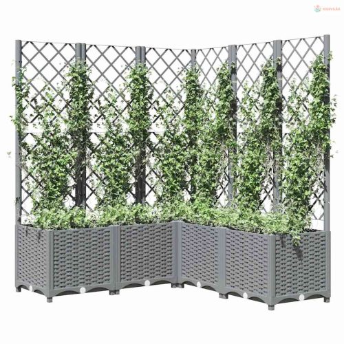 Világosszürke PP rácsos kerti ültetőláda 120 x 120 x 136 cm