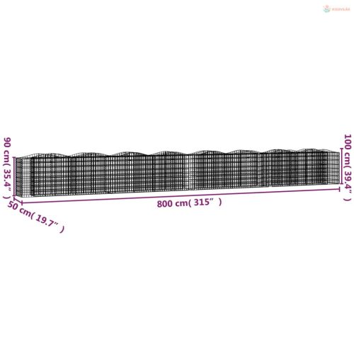 Íves horganyzott vas gabion magaságyás 800 x 50 x 100 cm