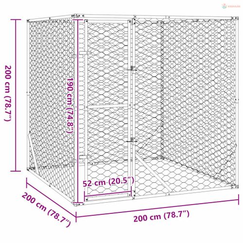 Ezüstszínű kültéri horganyzott acél kutyakennel 2x2x2 m