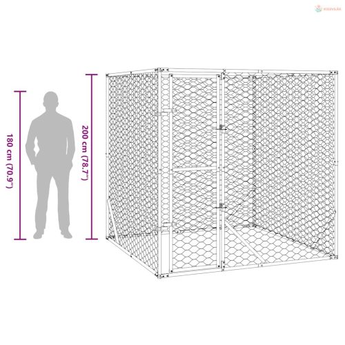 Ezüstszínű kültéri horganyzott acél kutyakennel 2x2x2 m