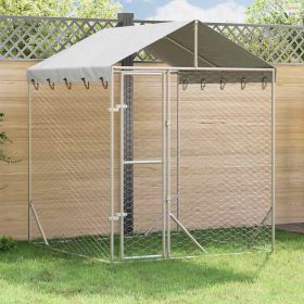   Ezüstszínű horganyzott acél kutyakennel tetővel 2x2x2,5 m