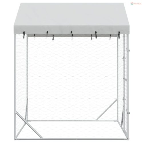 Ezüstszínű horganyzott acél kutyakennel tetővel 2x2x2,5 m