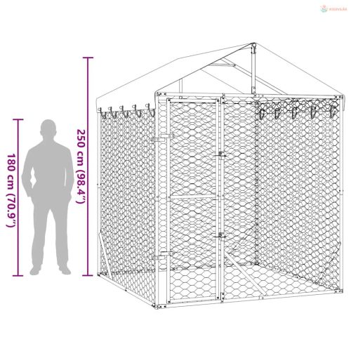 Ezüstszínű horganyzott acél kutyakennel tetővel 2x2x2,5 m