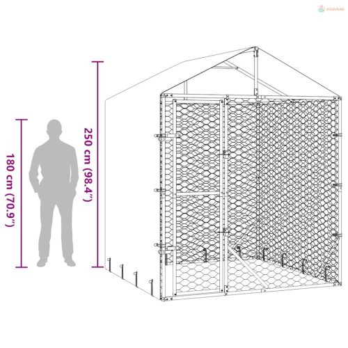 Ezüstszínű horganyzott acél kutyakennel tetővel 2x2x2,5 m