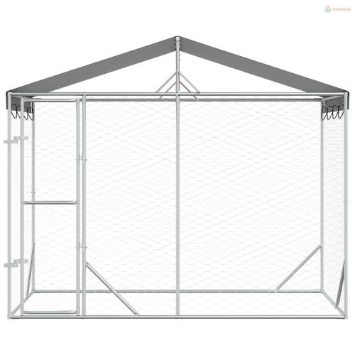 Ezüstszínű horganyzott acél kutyakennel tetővel 3x1,5x2,5 m