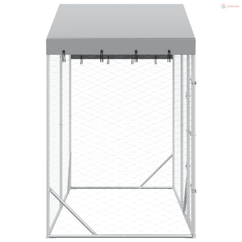 Ezüstszínű horganyzott acél kutyakennel tetővel 3x1,5x2,5 m