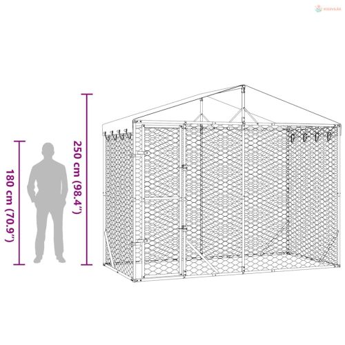 Ezüstszínű horganyzott acél kutyakennel tetővel 3x1,5x2,5 m