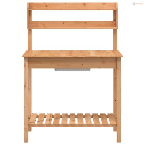 Barna tömör fenyőfa ültetőasztal mosogatóval 147,5x44x139,5 cm