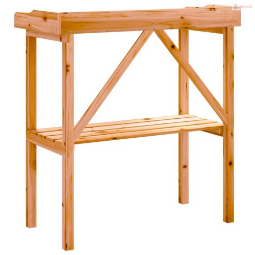 Barna tömör fenyőfa növénytartó asztal polccal 78x38x82,5 cm