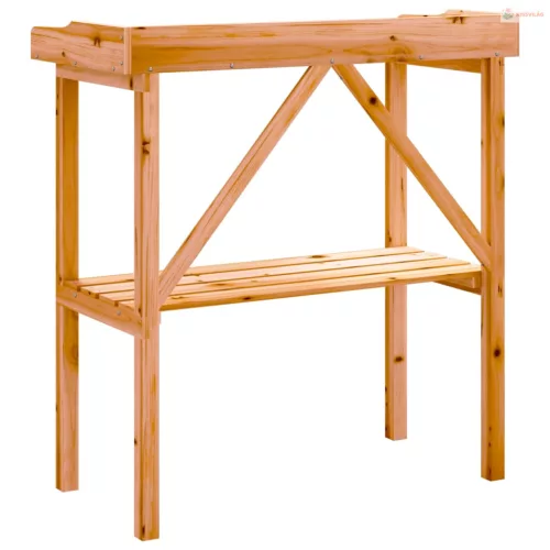 Barna tömör fenyőfa növénytartó asztal polccal 78x38x82,5 cm