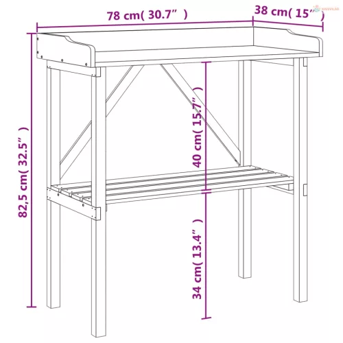 Barna tömör fenyőfa növénytartó asztal polccal 78x38x82,5 cm