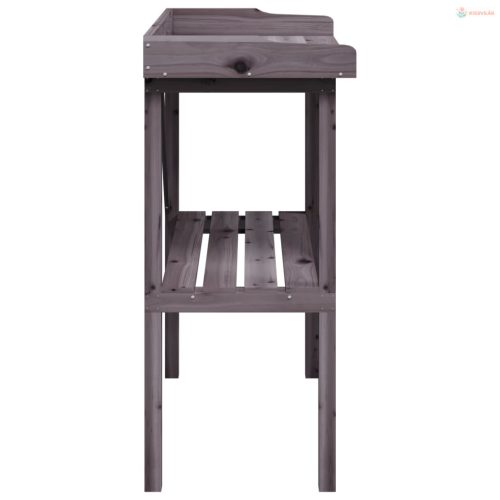 Szürke tömör fenyőfa növénytartó asztal polccal 78x38x82,5 cm