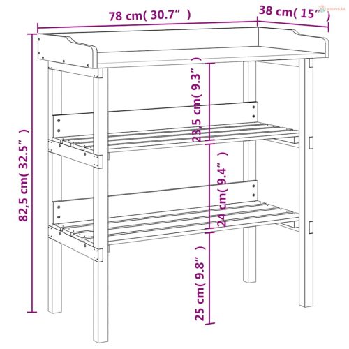 Barna tömör fenyőfa növénytartó asztal polcokkal 78x38x82,5 cm