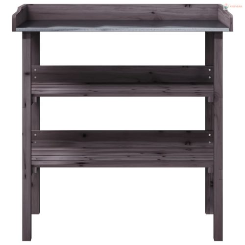 Szürke tömör fenyőfa növénytartó asztal polcokkal 78x38x82,5 cm