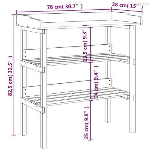 Szürke tömör fenyőfa növénytartó asztal polcokkal 78x38x82,5 cm