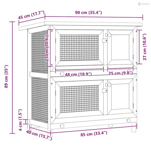 Kültéri fa nyúlketrec kisállatok számára 4 ajtóval
