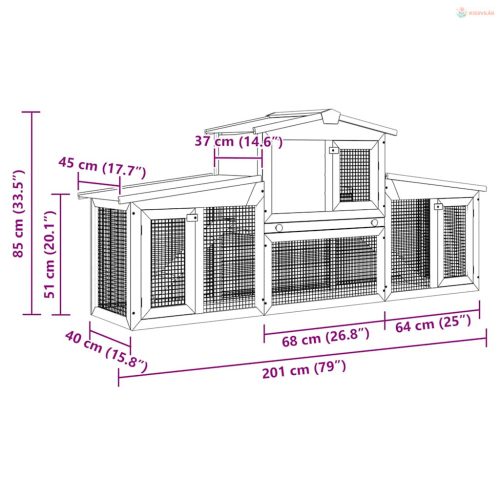 Nagyméretű fa nyúlketrec kisállatok számára, tetővel