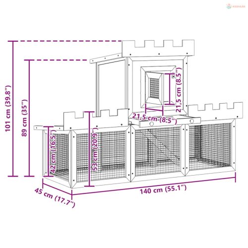 Kültéri nagyméretű nyúlketrec/kisállatketrec egy házikóval