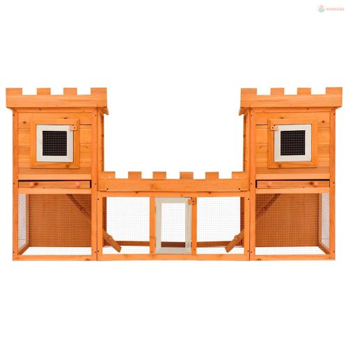 Kültéri nagyméretű nyúlketrec/kisállatketrec két házikóval