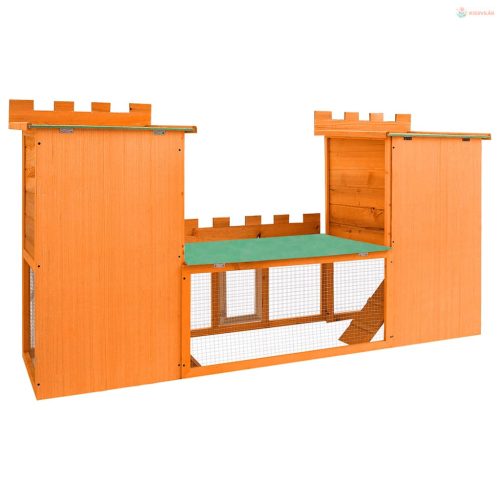 Kültéri nagyméretű nyúlketrec/kisállatketrec két házikóval