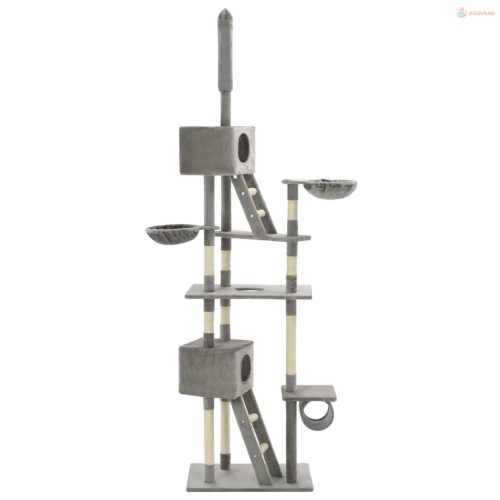 Szürke macskabútor szizál kaparófákkal 230-260 cm