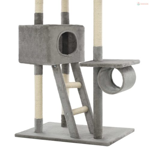 Szürke macskabútor szizál kaparófákkal 230-260 cm