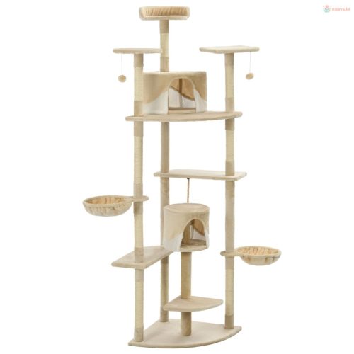 Bézs/fehér macskabútor szizál kaparófákkal 203 cm