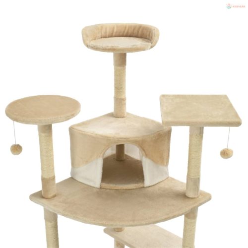 Bézs/fehér macskabútor szizál kaparófákkal 203 cm