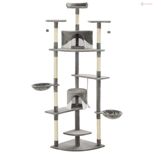 Szürke/fehér macskabútor szizál kaparófákkal 203 cm