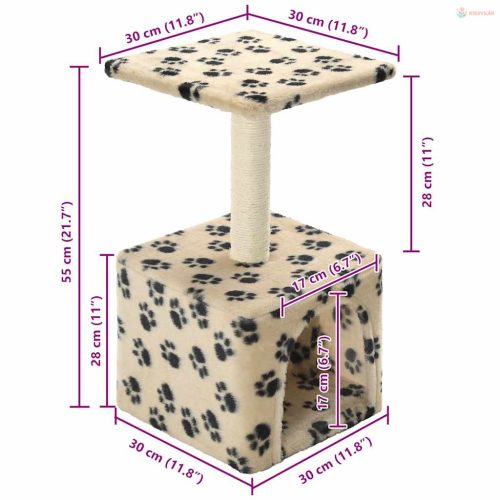 Bézs macskabútor szizál kaparófával 55 cm