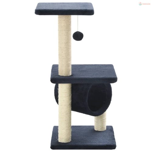 Sötétkék macskabútor szizál kaparófákkal 65 cm
