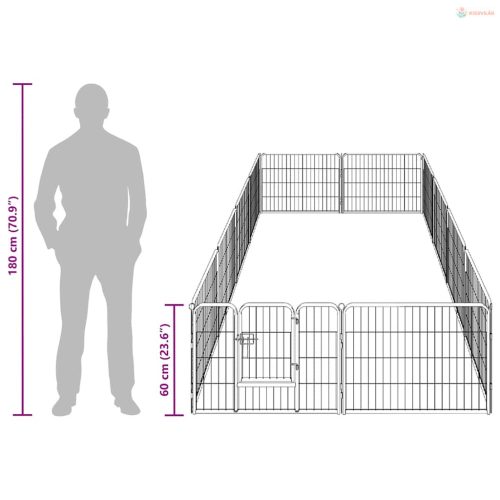 12 paneles fekete acél kutyakennel 80 x 60 cm