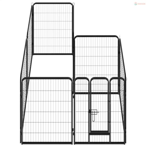 Fekete színű acél kutyakennel 8 panelből 80 x 100 cm