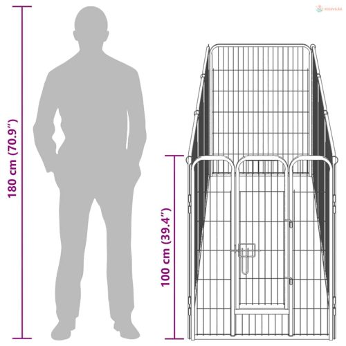 Fekete színű acél kutyakennel 8 panelből 80 x 100 cm
