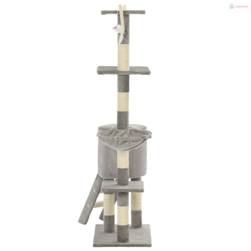 Szürke macskabútor szizál kaparófákkal 138 cm