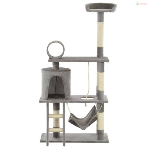 Szürke macskabútor szizál kaparófákkal 140 cm