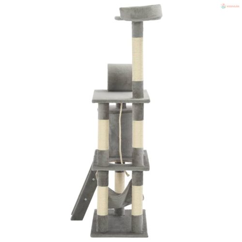 Szürke macskabútor szizál kaparófákkal 140 cm