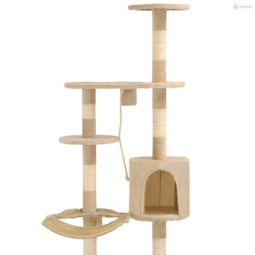 Bézs falra szerelhető macskabútor szizál kaparófákkal 194 cm