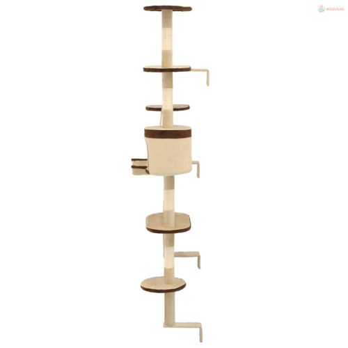 Bézs/barna fali macskabútor szizál kaparófákkal 194 cm