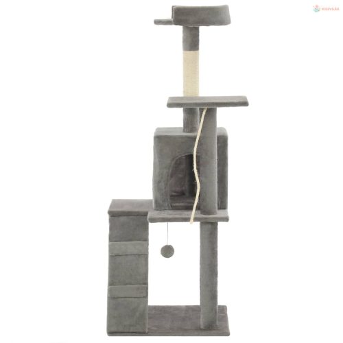 Szürke macskabútor szizál kaparófákkal 120 cm