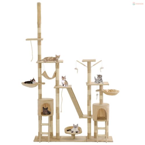 Bézs macskabútor szizál kaparófákkal 230-250 cm