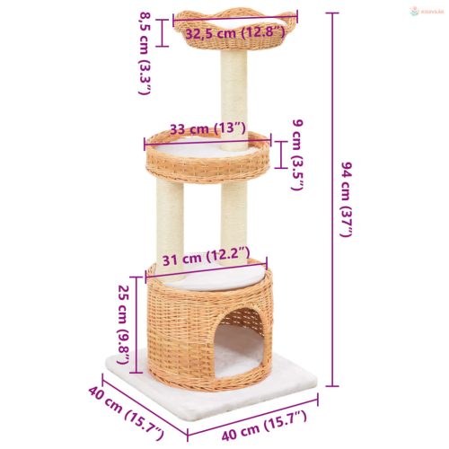 Természetes fűzfa macskabútor szizál kaparófával