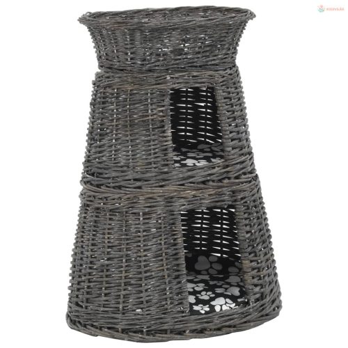 Szürke 3-részes természetes fűzfa macskakosárszett párnákkal