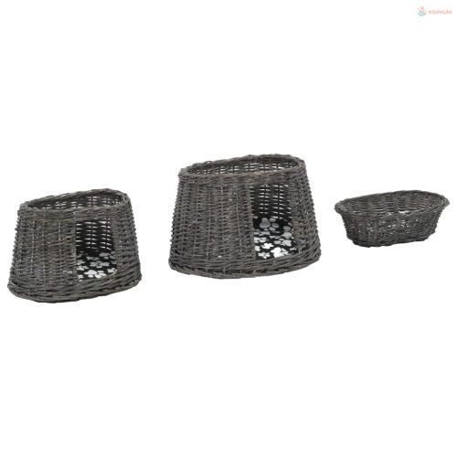 Szürke 3-részes természetes fűzfa macskakosárszett párnákkal