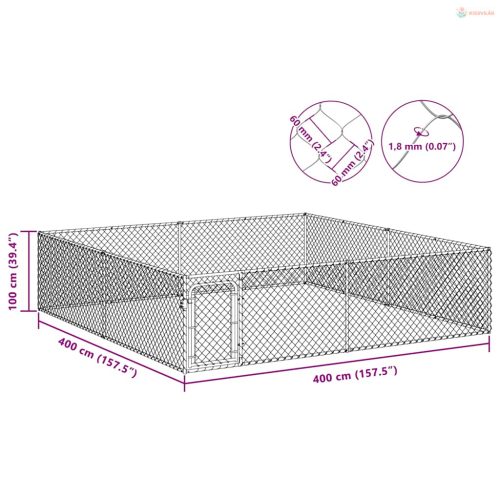 Kültéri horganyzott acél kutyakennel 4 x 4 x 1 m