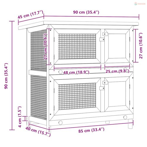 Négyajtós szürke fa kültéri nyúlketrec