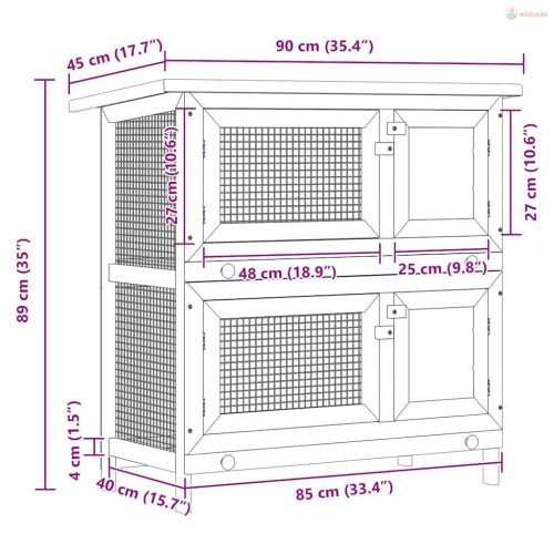 Négyajtós piros fa kültéri nyúlketrec
