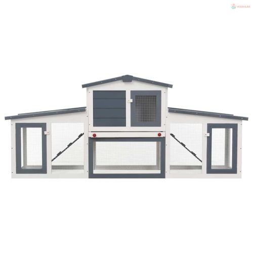 Szürke és fehér fa kültéri nyúlketrec 201 x 45 x 85 cm