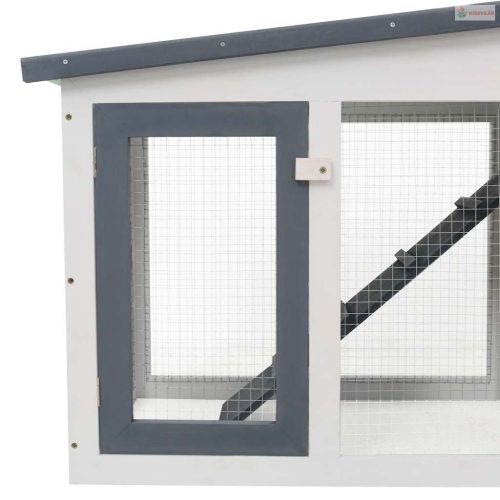 Szürke és fehér fa kültéri nyúlketrec 201 x 45 x 85 cm