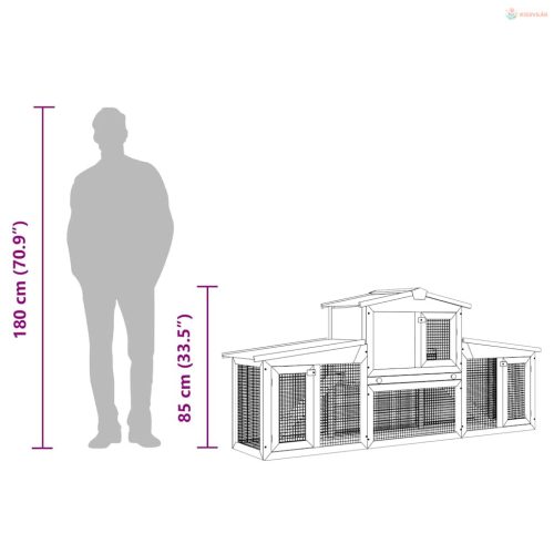 Szürke és fehér fa kültéri nyúlketrec 201 x 45 x 85 cm